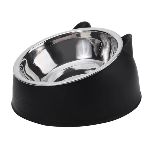 Angled Stainless Steel Pet Bowl for Cats & Small Dogs