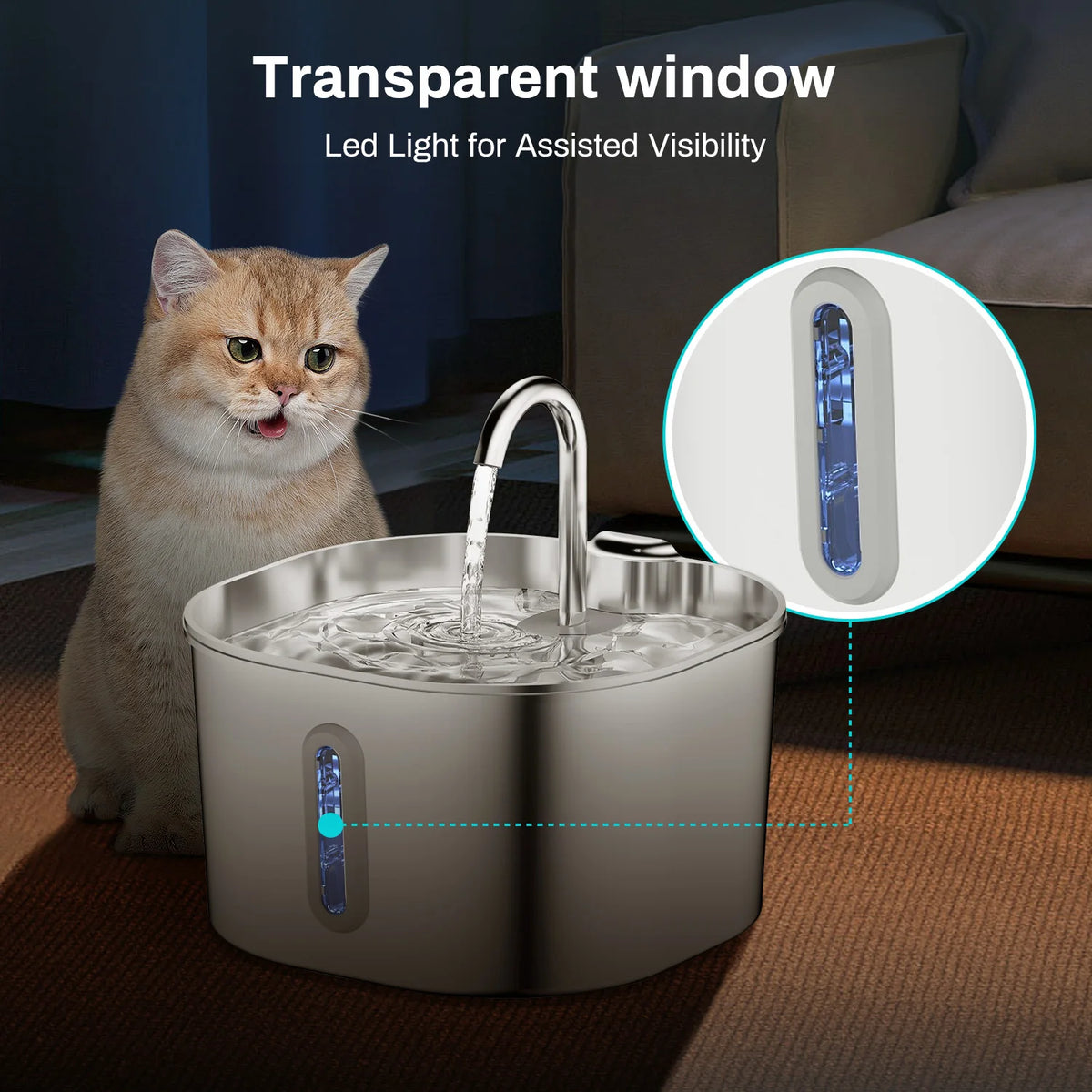 2.2L Stainless Steel Cat Water Fountain with Filter – Quiet Pet Dispenser