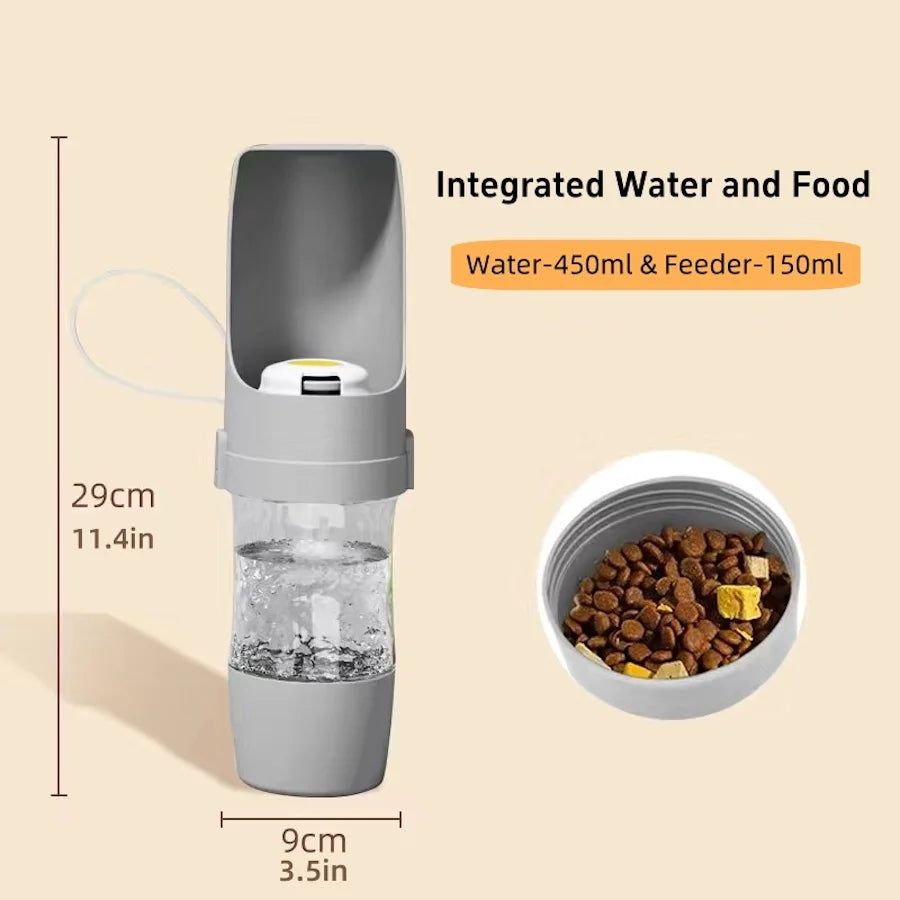 Portable Pet Water Bottle with Food Storage – 500ml