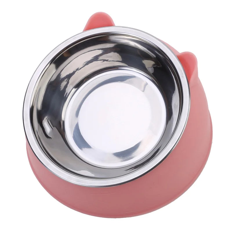 Angled Stainless Steel Pet Bowl for Cats & Small Dogs