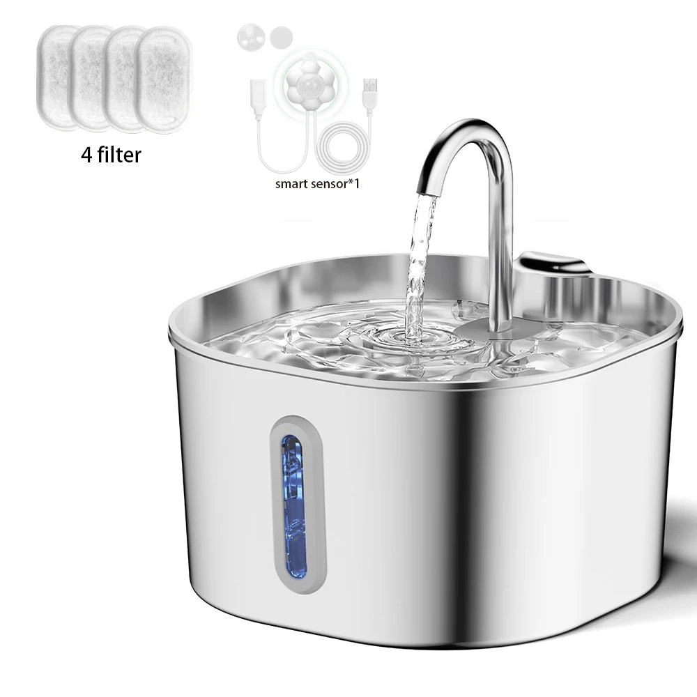 2.2L Stainless Steel Cat Water Fountain with Filter – Quiet Pet Dispenser