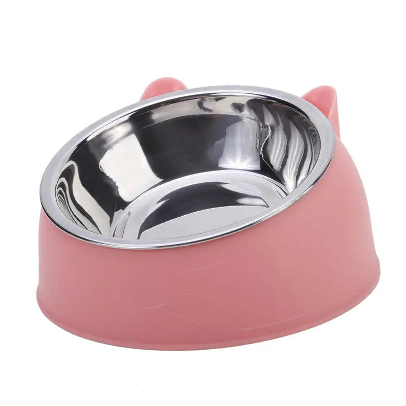 Angled Stainless Steel Pet Bowl for Cats & Small Dogs