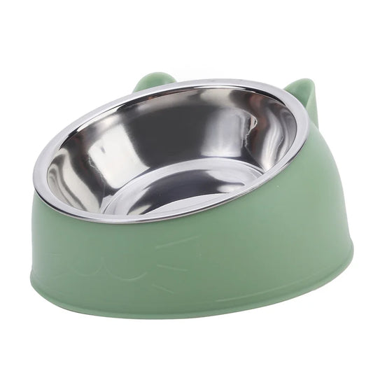 Angled Stainless Steel Pet Bowl for Cats & Small Dogs