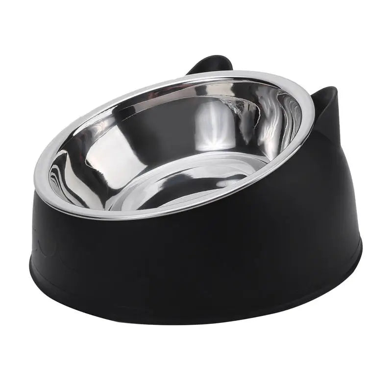 Angled Stainless Steel Pet Bowl for Cats & Small Dogs