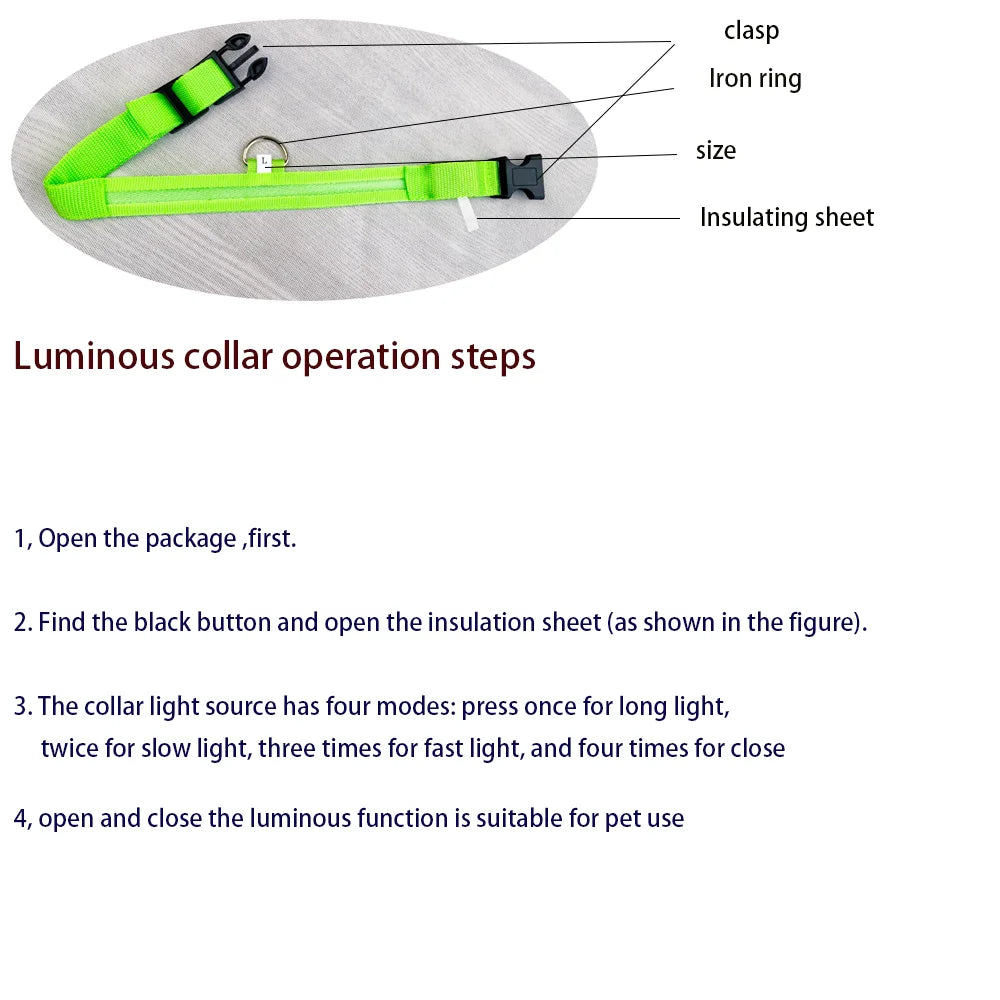 Collar de perro LED para paseos nocturnos