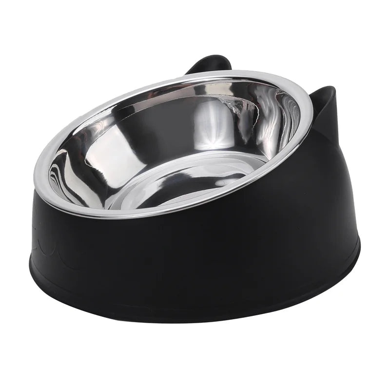 Angled Stainless Steel Pet Bowl for Cats & Small Dogs