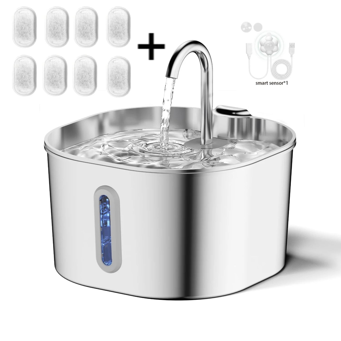 2.2L Stainless Steel Cat Water Fountain with Filter – Quiet Pet Dispenser