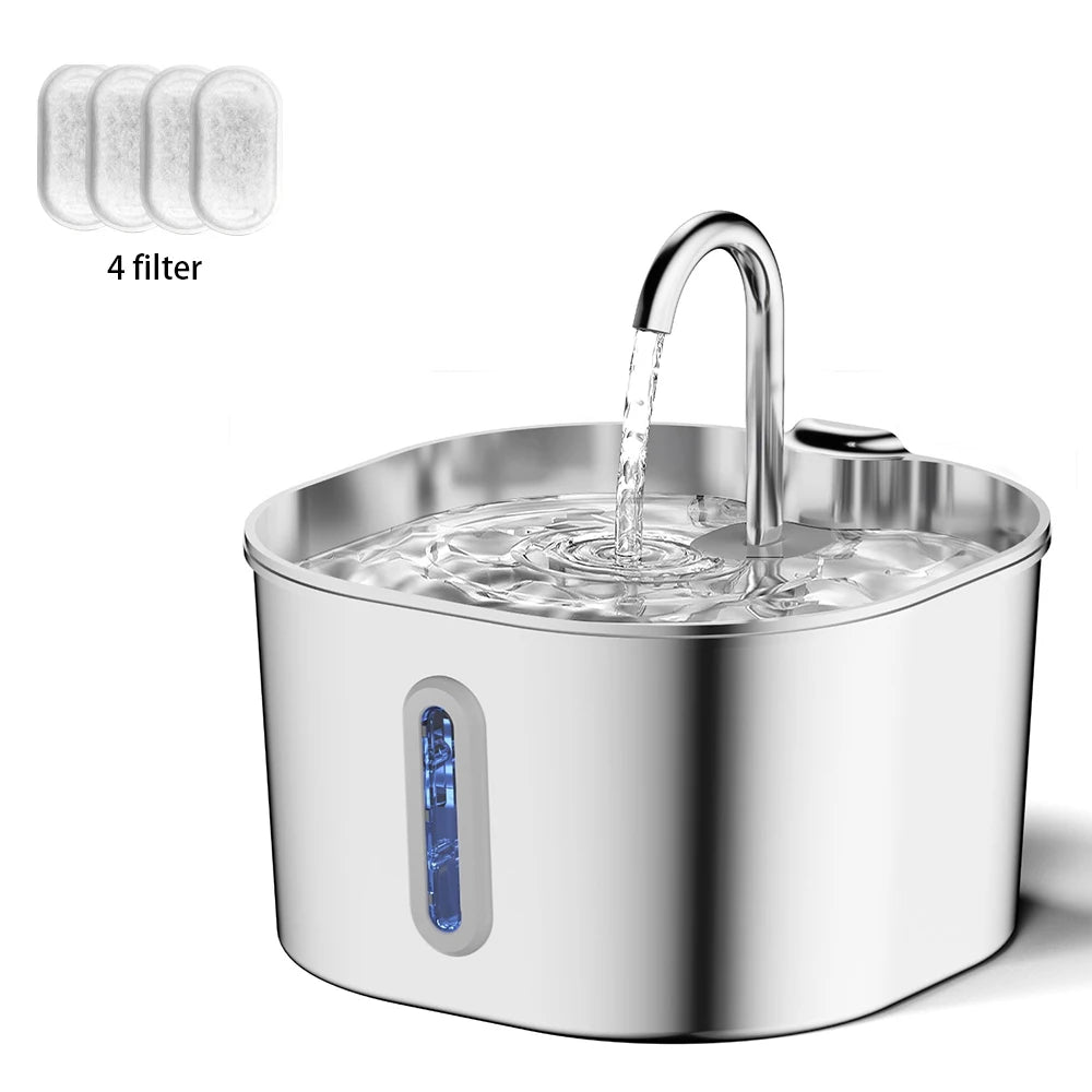 2.2L Stainless Steel Cat Water Fountain with Filter – Quiet Pet Dispenser