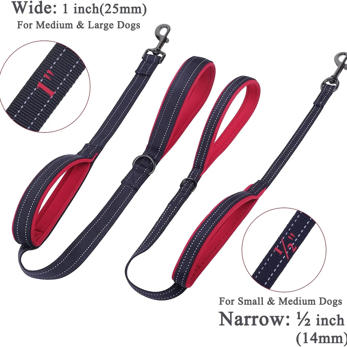 Double-Handle Reflective Dog Leash for Training & Walking